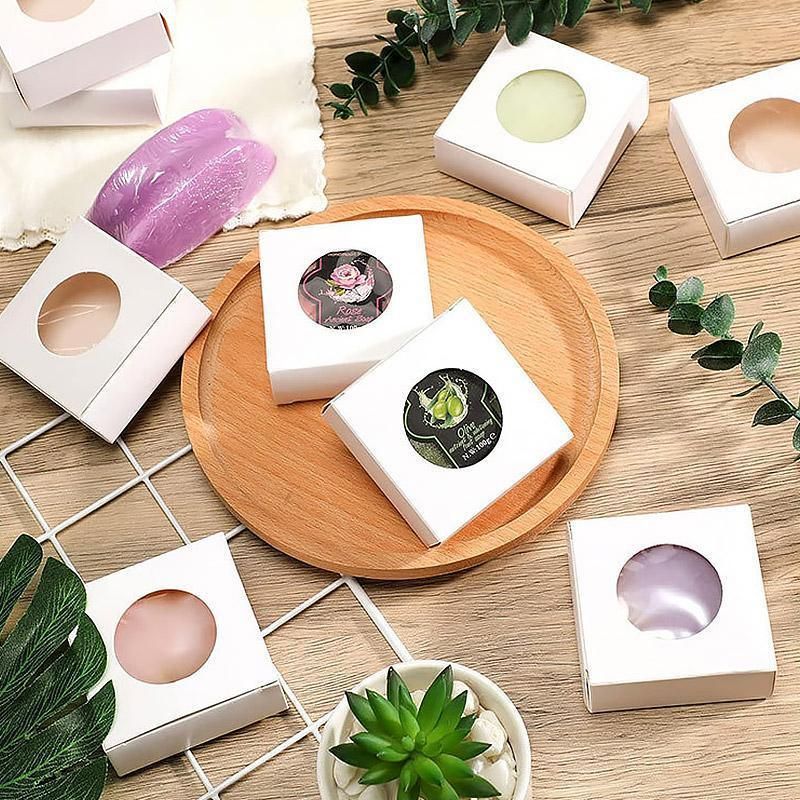 50PCS Handmade Soap Paper Box Round Window Kraft Black White Candy Biscuit Box - Black-50pcs 10*10*2.4CM