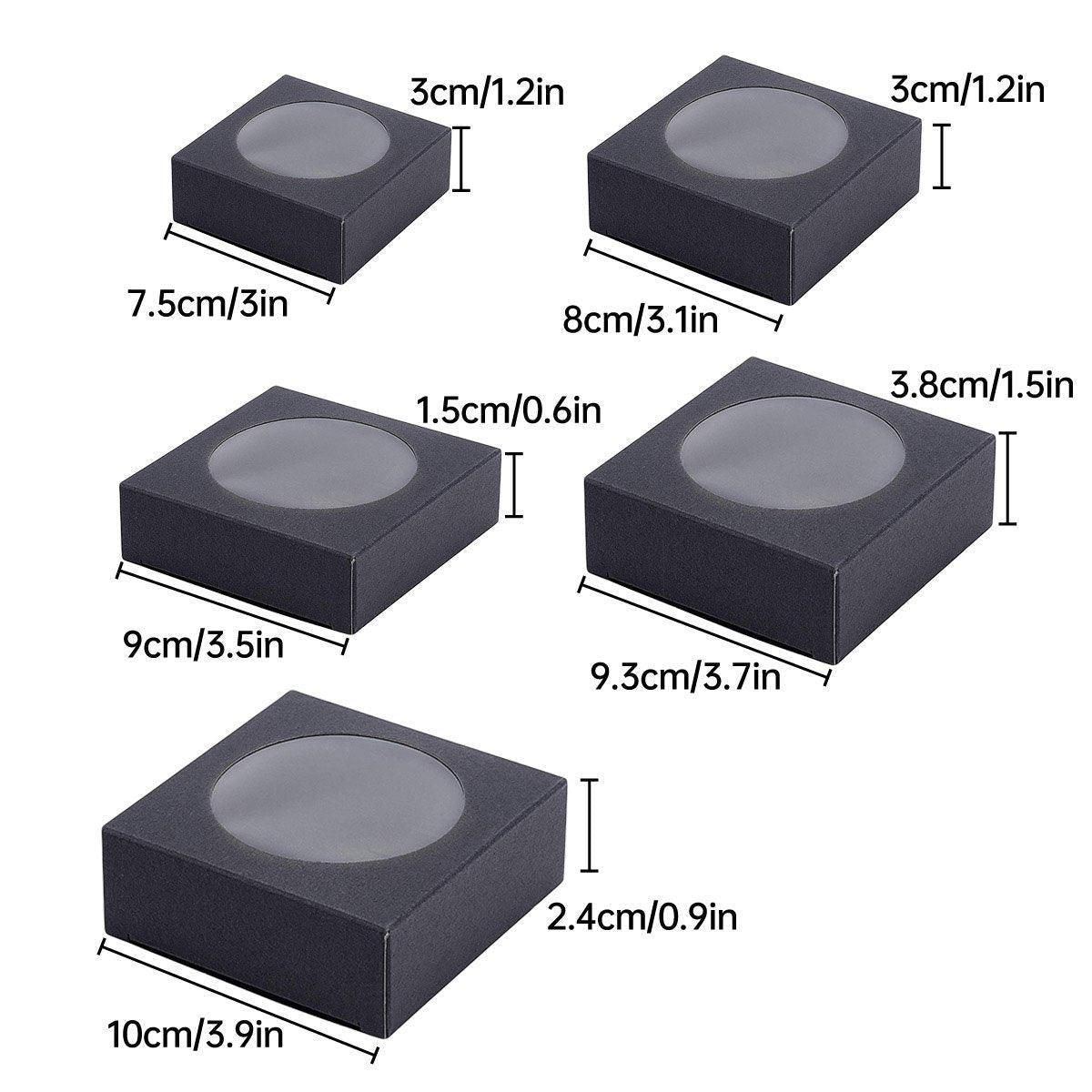 50PCS Handmade Soap Paper Box Round Window Kraft Black White Candy Biscuit Box - Black-50pcs 9*9*1.5CM