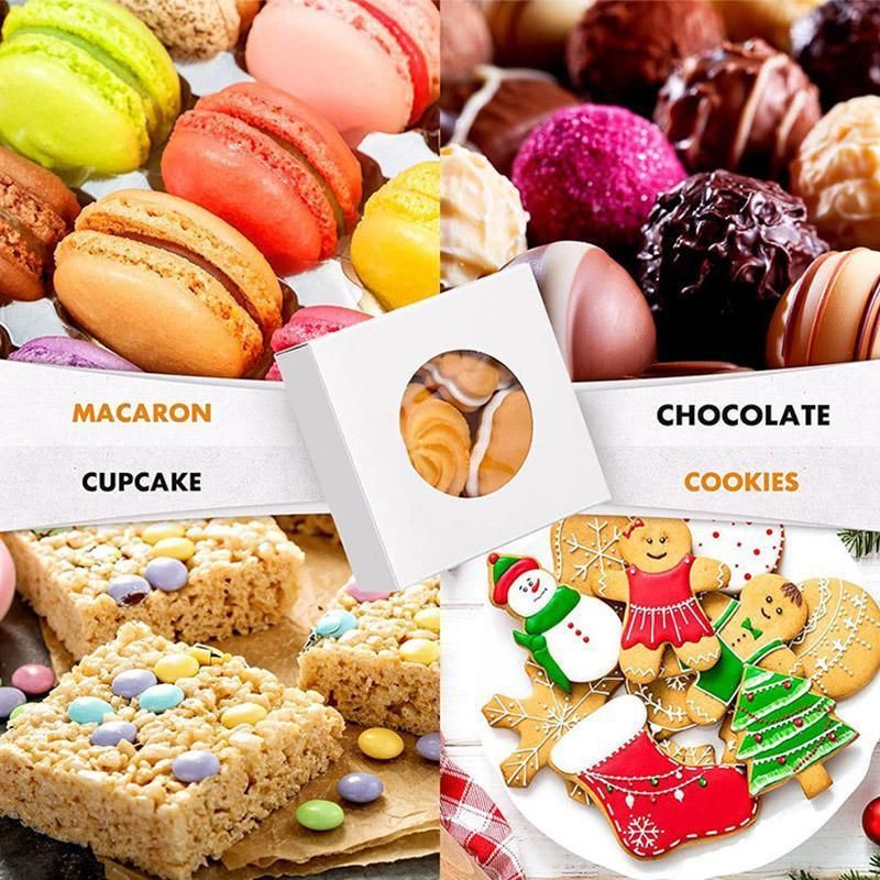 50PCS Handmade Soap Paper Box Round Window Kraft Black White Candy Biscuit Box - White-50pcs 10*10*2.4CM