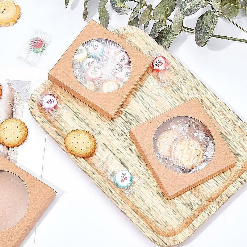 50PCS Handmade Soap Paper Box Round Window Kraft Black White Candy Biscuit Box - White-50pcs 10*10*2.4CM
