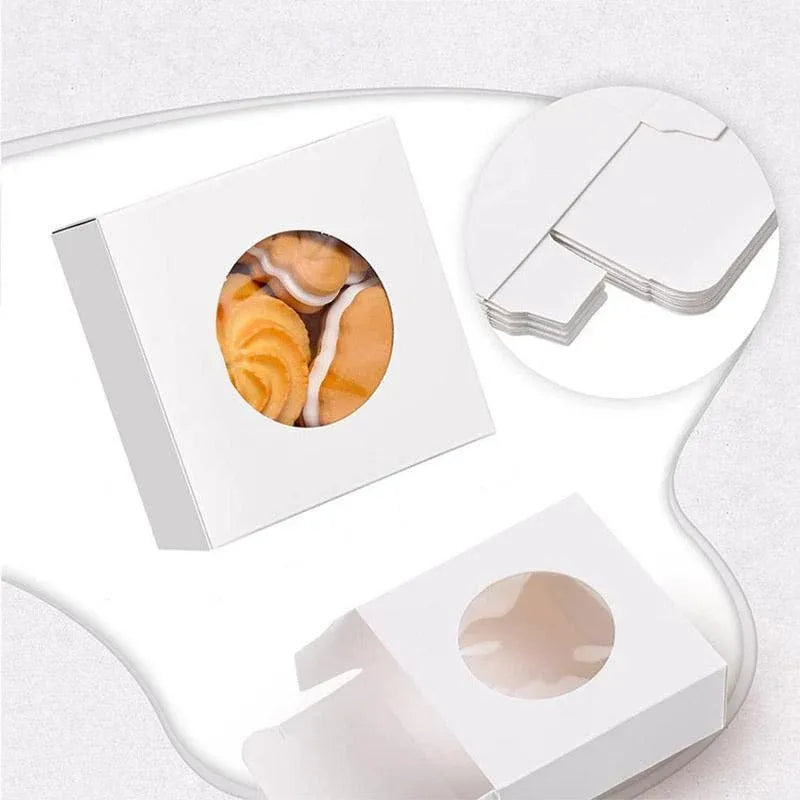 50PCS Handmade Soap Paper Box Round Window Kraft Black White Candy Biscuit Box - White-50pcs 10*10*2.4CM