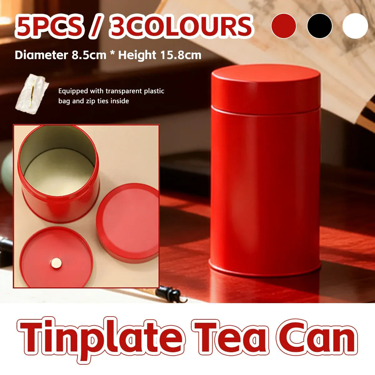 5PCS Tinplate Tea Tins Airtight Storage Container for Coffee Tea Sugar