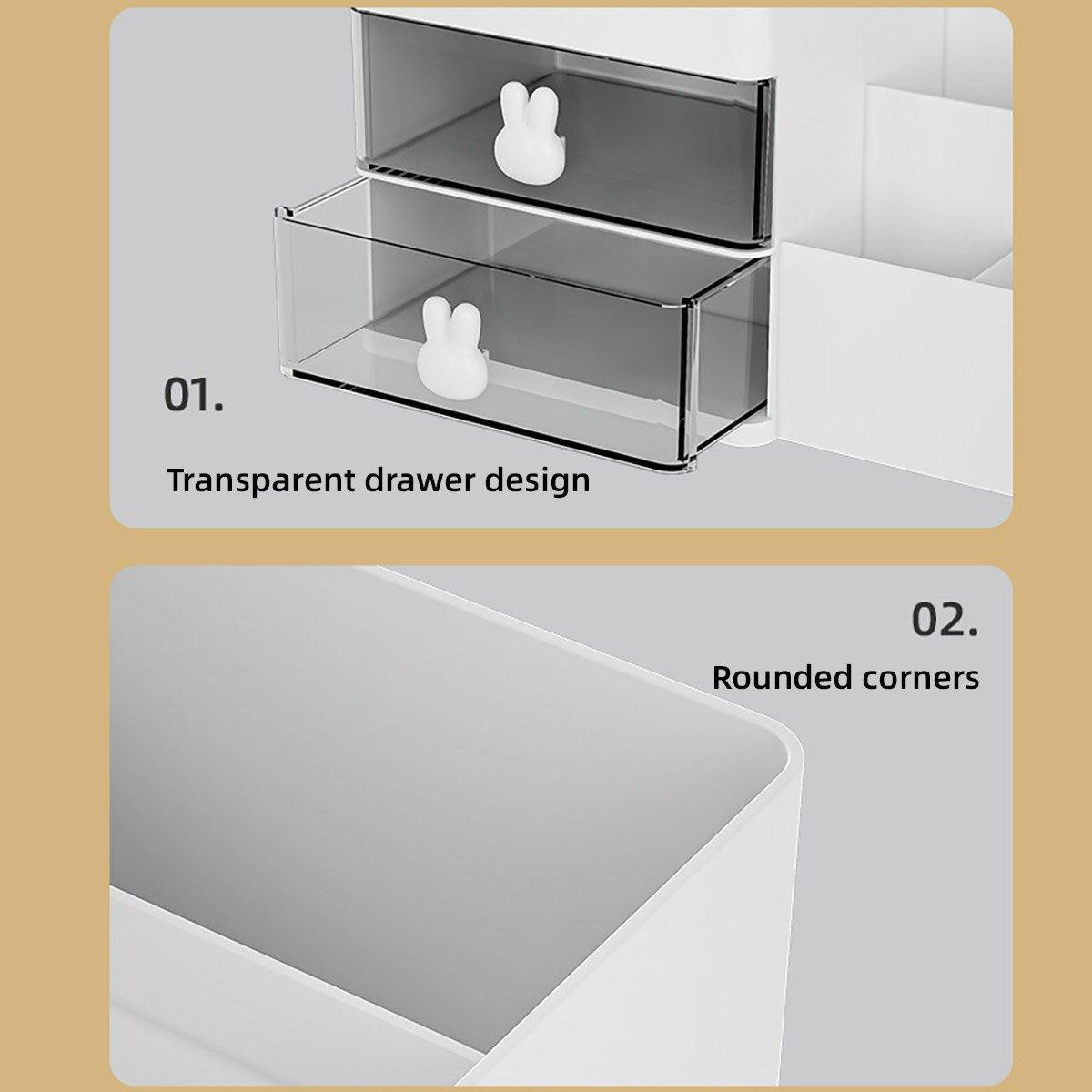 Cartoon Drawer Type Cosmetic Jewelry Storage Box Desktop Student Stationery Box - White