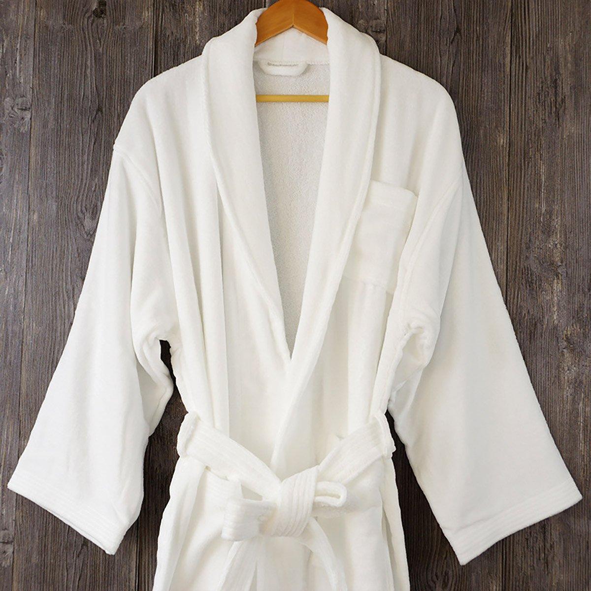 Cotton Kimono Collar Bathrobe Hotel Quality Thick Fleece Towel Embroidered Robe - Velvet