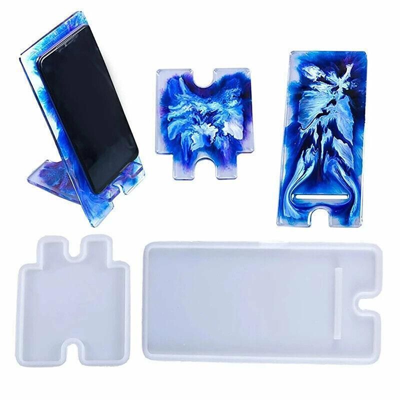 2Pcs Silicone Mobile Phone Stand Mould Holder Casting Mold Resin Epoxy Craft Au