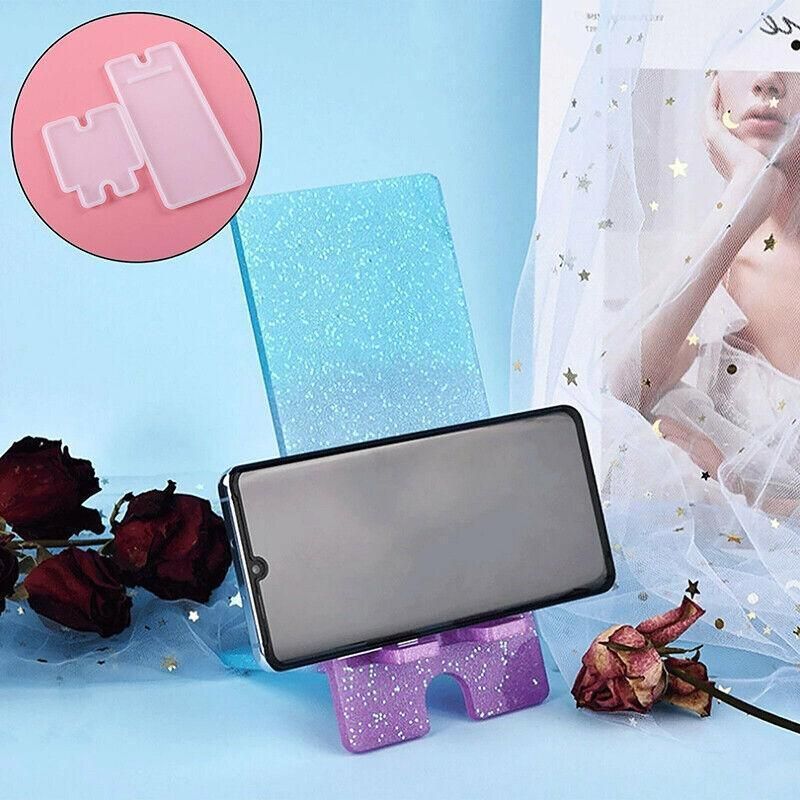2Pcs Silicone Mobile Phone Stand Mould Holder Casting Mold Resin Epoxy Craft Au