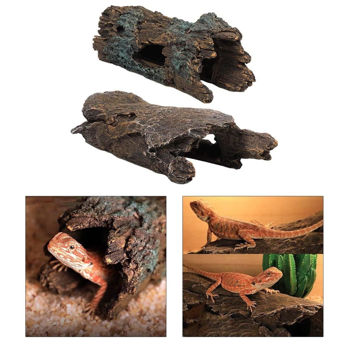 Tree Log Hide Ornament Trunk Tunnel Fish Reptile Tank Resin Aquarium Decoration - Small
