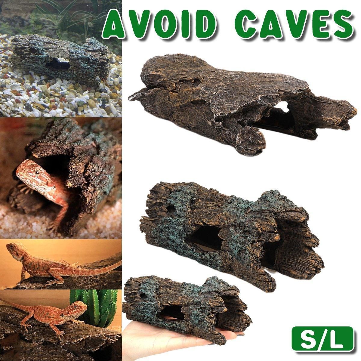 Tree Log Hide Ornament Trunk Tunnel Fish Reptile Tank Resin Aquarium Decoration - Small