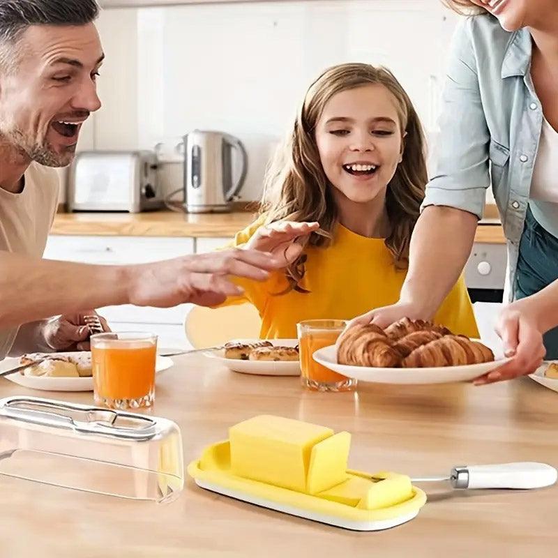 Square Butter Box with Knife Cheese Storage Container Cutting Tray for Kitchen