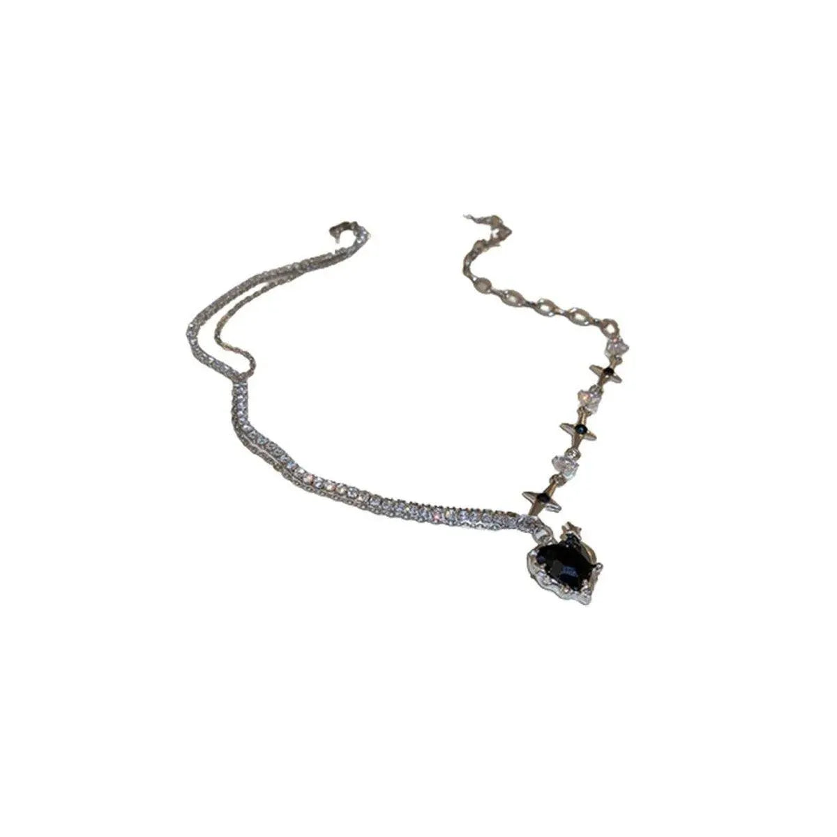 Fashion Creative Steel Heart Pendant Necklace Clavicle Chain Women Jewelry Gift - Black