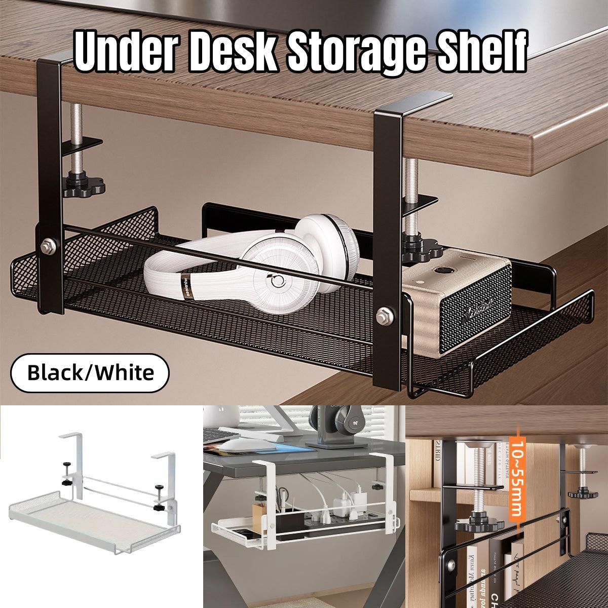 Under Desk Storage Shelf Hidden Drawer Organizer for Office Home Table Space - Black