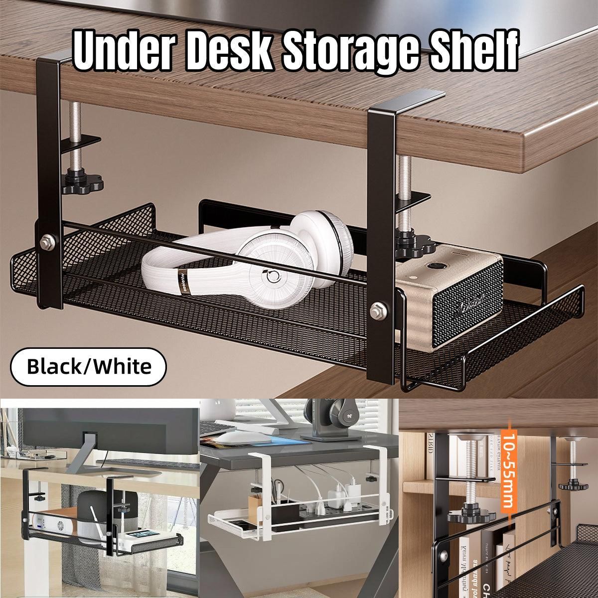 Under Desk Storage Shelf Hidden Drawer Organizer for Office Home Table Space - Black