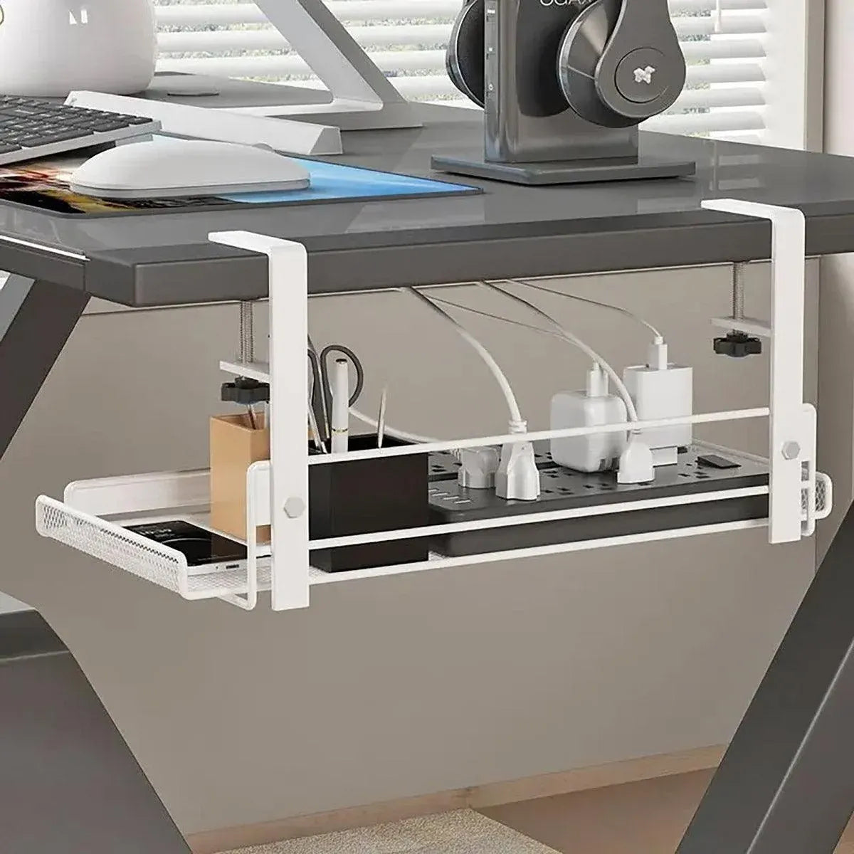Under Desk Storage Shelf Hidden Drawer Organizer for Office Home Table Space - Black
