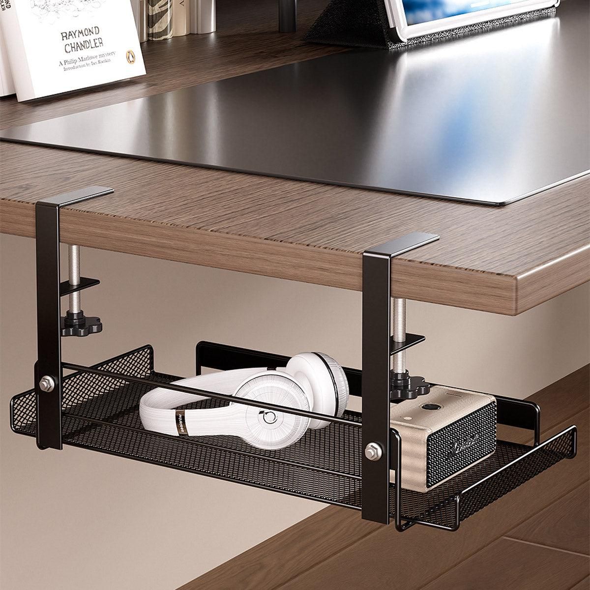 Under Desk Storage Shelf Hidden Drawer Organizer for Office Home Table Space - Black
