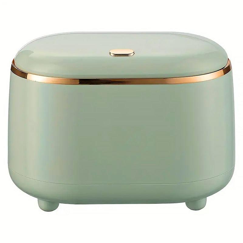Small Desktop Trash Can Oval Pop Up Lid Rubbish Bin Waste Organizer Container - Beige