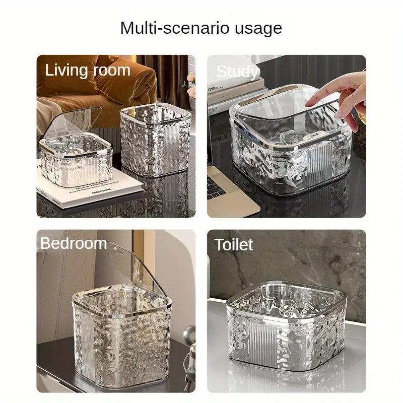 Desktop Mini Trash Can Small Waste Bin Storage Bucket for Office Kitchen Home - Grey-L