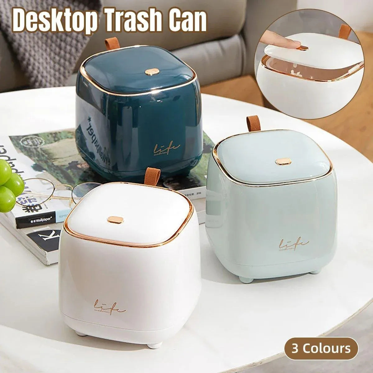 Small Desktop Wastebasket Paper Basket Mini Office Organizer for Desk Storage - White
