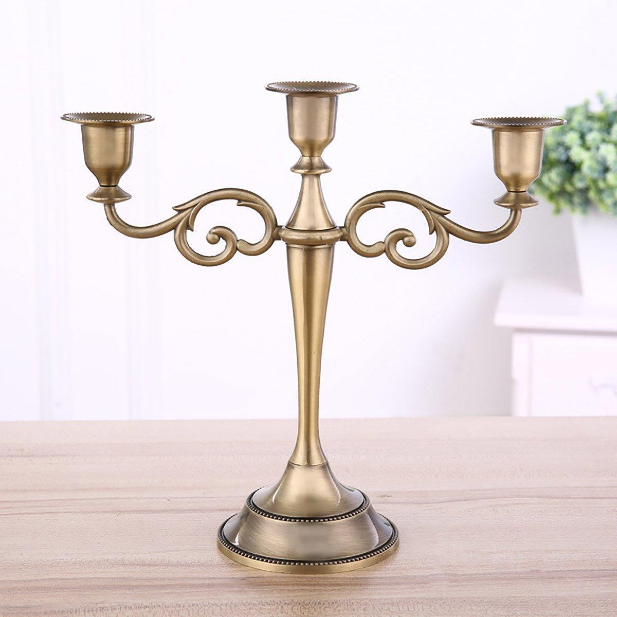 3/5 Arms Alloy Candle Holder Stand Candlesticks Candelabra Wedding Home Decor - 3-Bronze