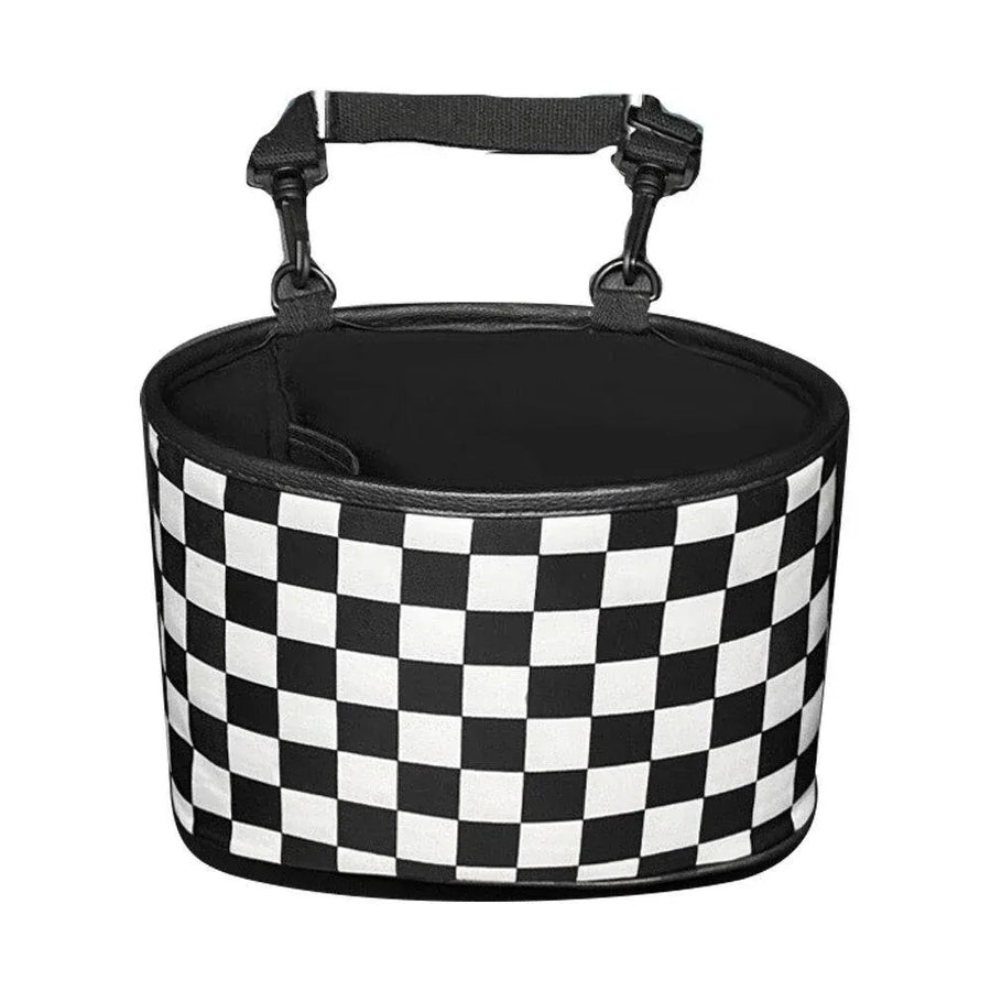 Hanging Backseat Storage Organiser Box for Car Rubbish and Essentials - Black and white
