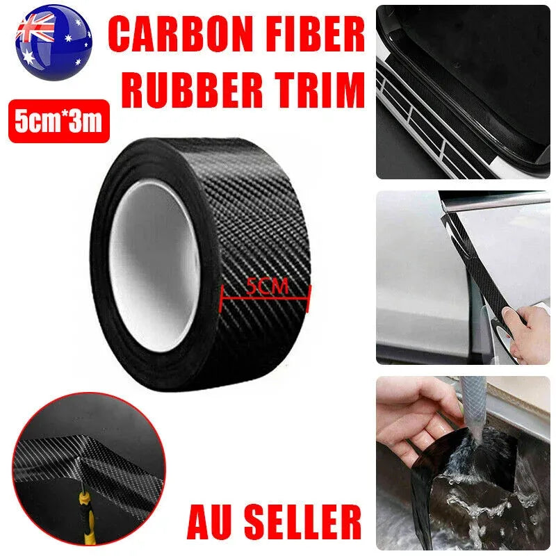 Cardoor Sill Protector Strip Carbon Fiber Bumper Sticker Rubber Trim Edge 5Cm*3M