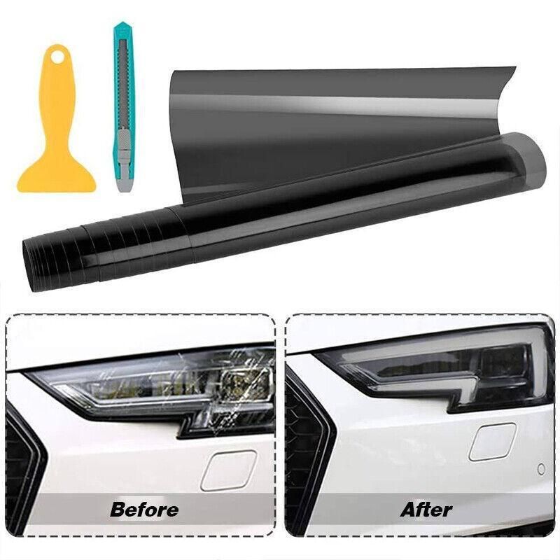 Light Smoke Black 2mx30cm Car Headlight Tint Wrap Tail Fog Light Vinyl Wrap Kit