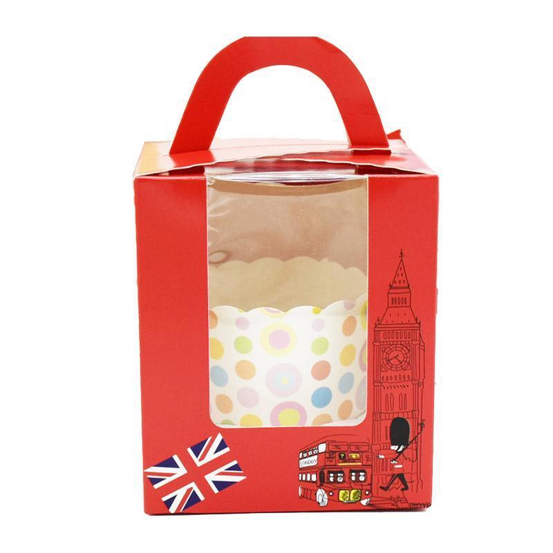 50x Assorted Color Muffin Cake Boxes with Clear Window & Handle High Quality - England style-50PCS