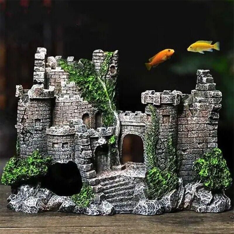 Aquarium Fish Tank Ornament Decor Landscape Ancient Castle Tower Hide Cave Resin
