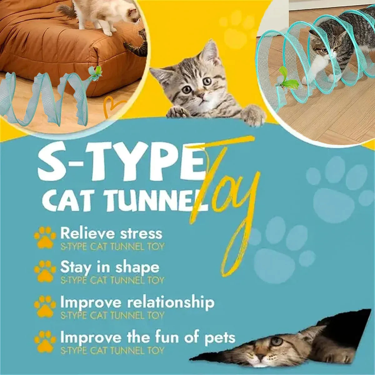 Cat Tunnel Toy Set Collapsible Cat Tube with Teaser Wand Feather Toy Indoor Play