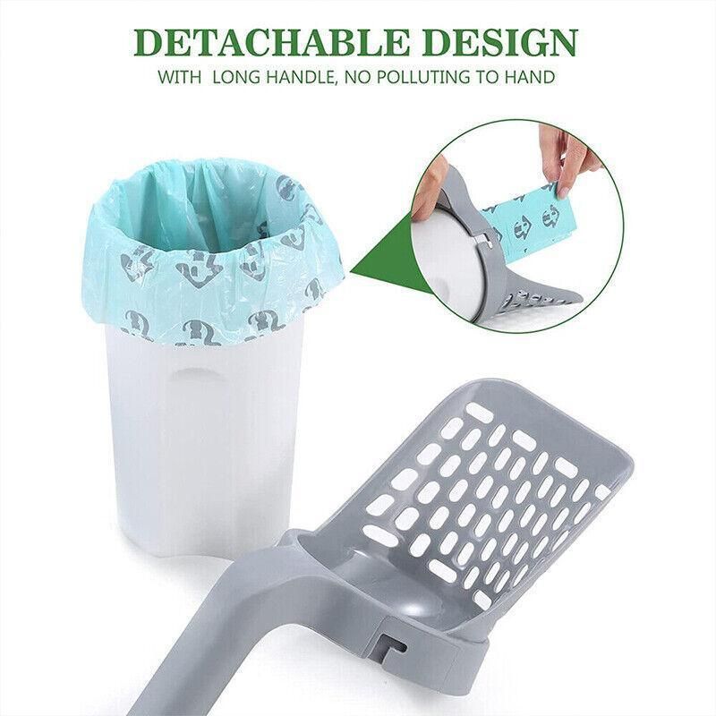 Cat Litter Scoop Integrated Detachable Shovel Holder Poop Pet Sifter Cleaning - 1 Cat Litter Shovel and 1 Roll Bags