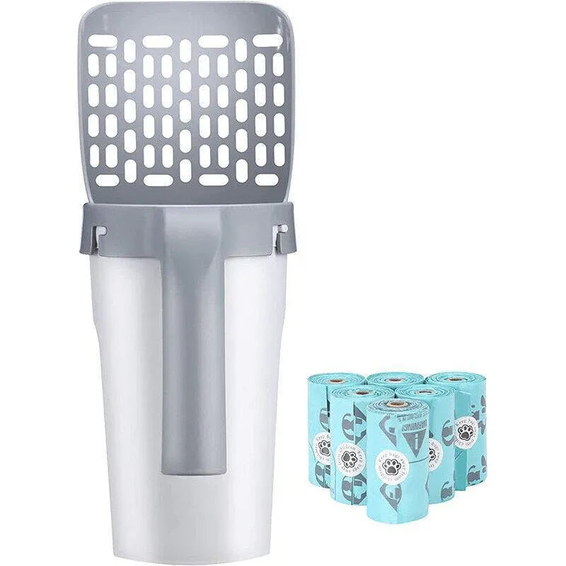 Cat Litter Scoop Integrated Detachable Shovel Holder Poop Pet Sifter Cleaning - 1 Cat Litter Shovel and 1 Roll Bags