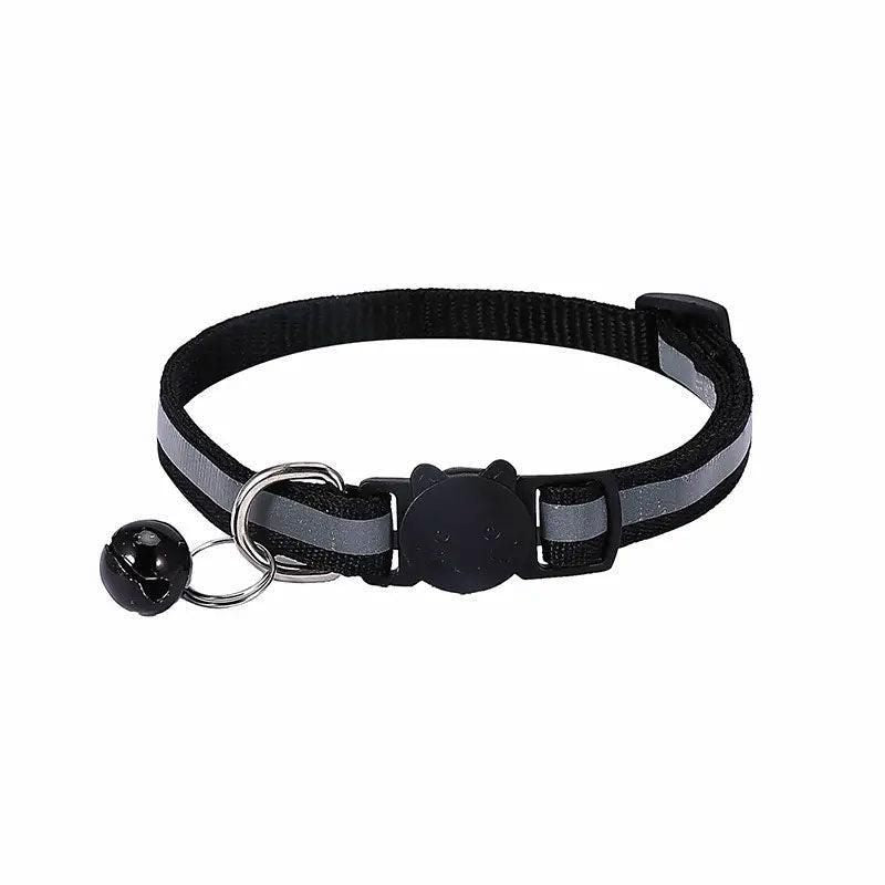 Reflective Cat Collar with Breakaway Buckle and Bell Adjustable for Small Pet Use - Black