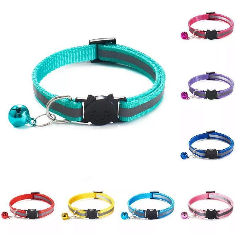 Reflective Cat Collar with Breakaway Buckle and Bell Adjustable for Small Pet Use - Rose Red