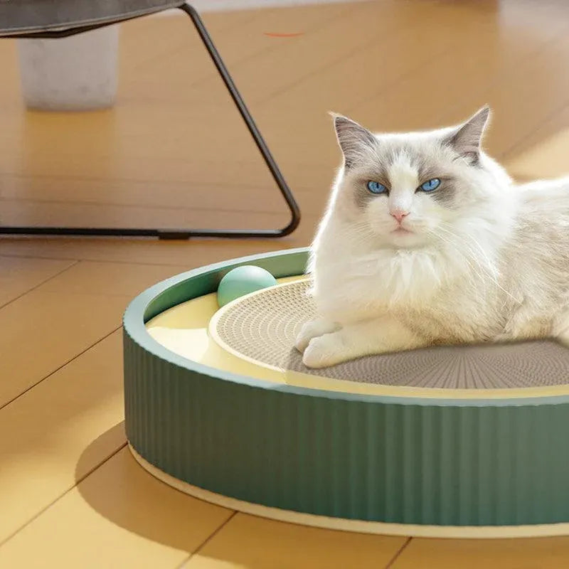 Cat Scratcher Lounge Bed Toy 40cm Round Foldable Cardboard Pad with Ball Track - Replacement Pad
