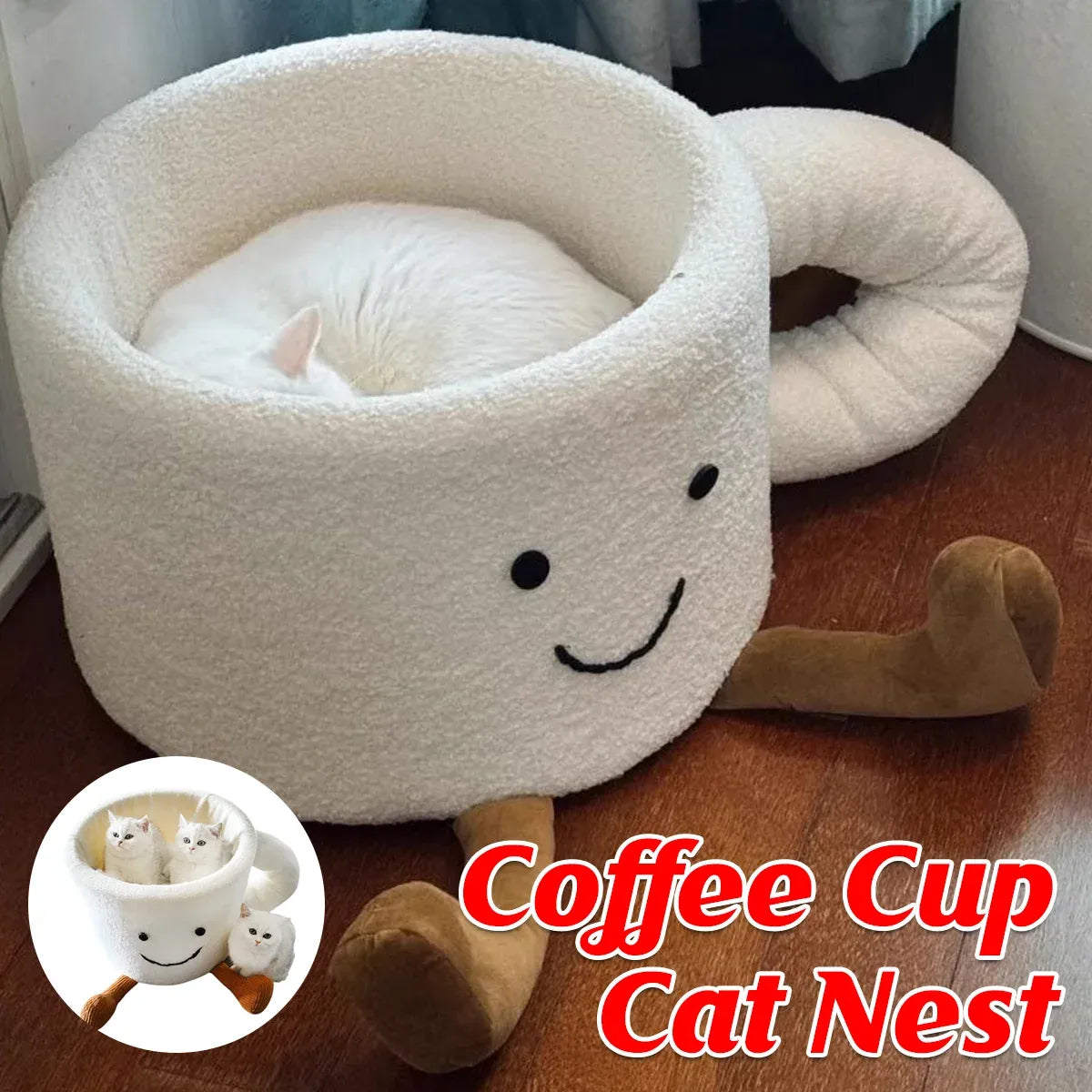 Cat Bed Coffee Cup Shape Cartoon Pet Bed Soft Nest Small Pets Sleeping Indoor