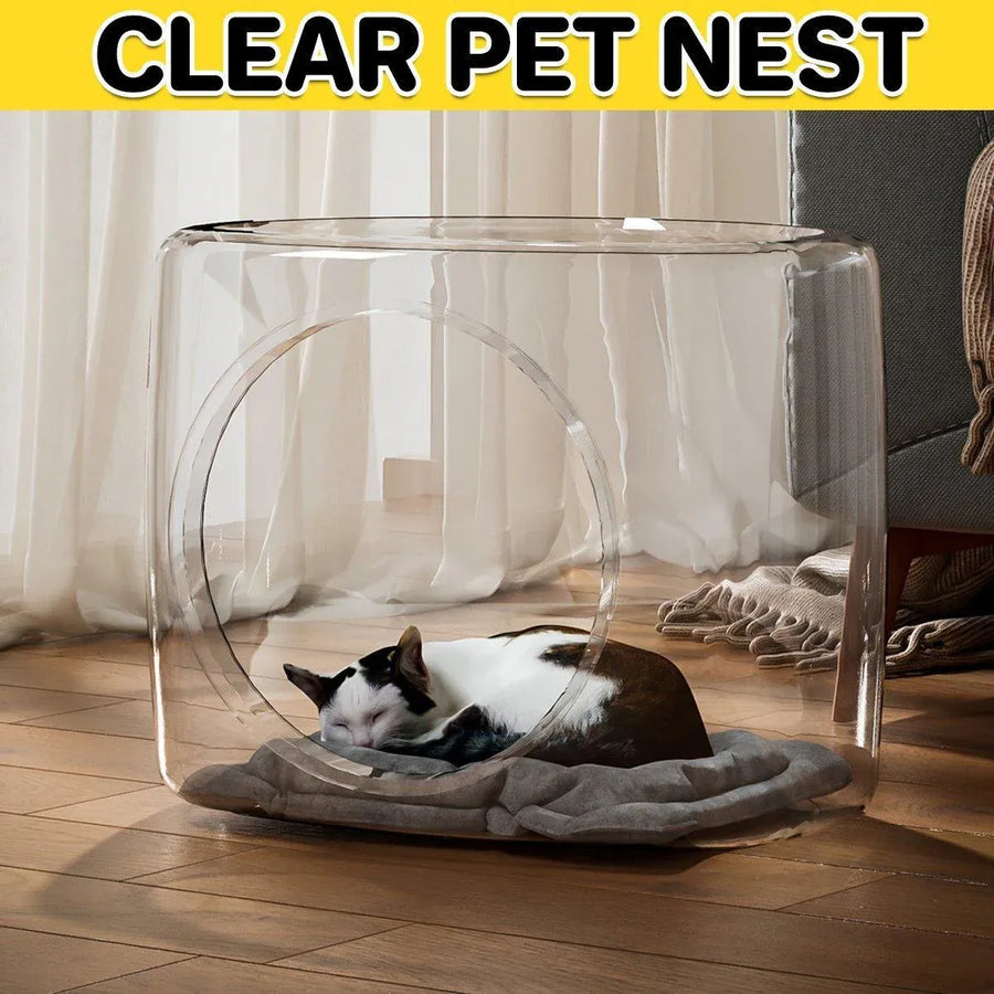 Transparent Capsule Cat Litter Box Semi Enclosed Cat House for Indoor Use