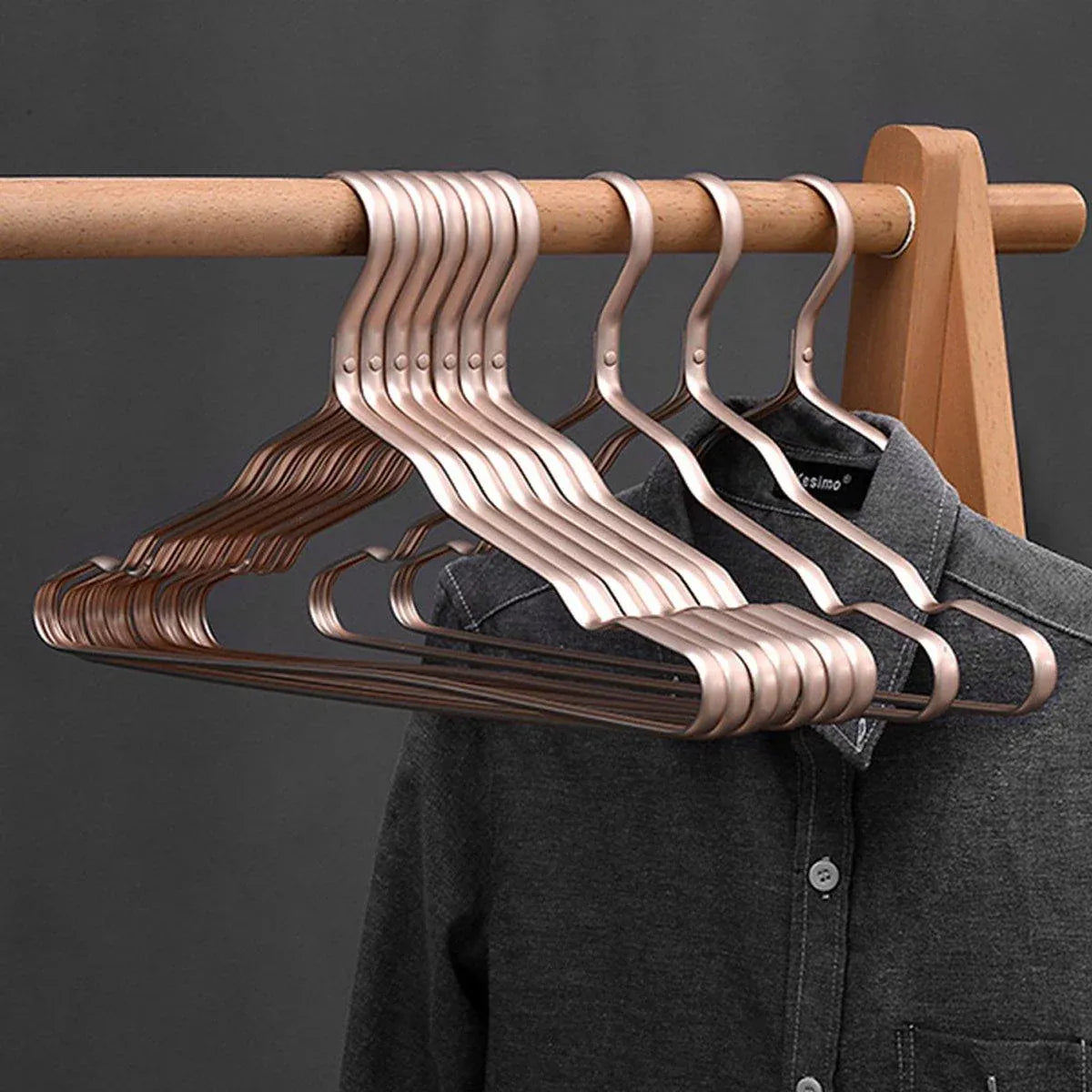 10PCS Metal Clothing Hangers Anti-slip Aluminium Alloy Drying Rack Coat Hanger - Champagne Gold