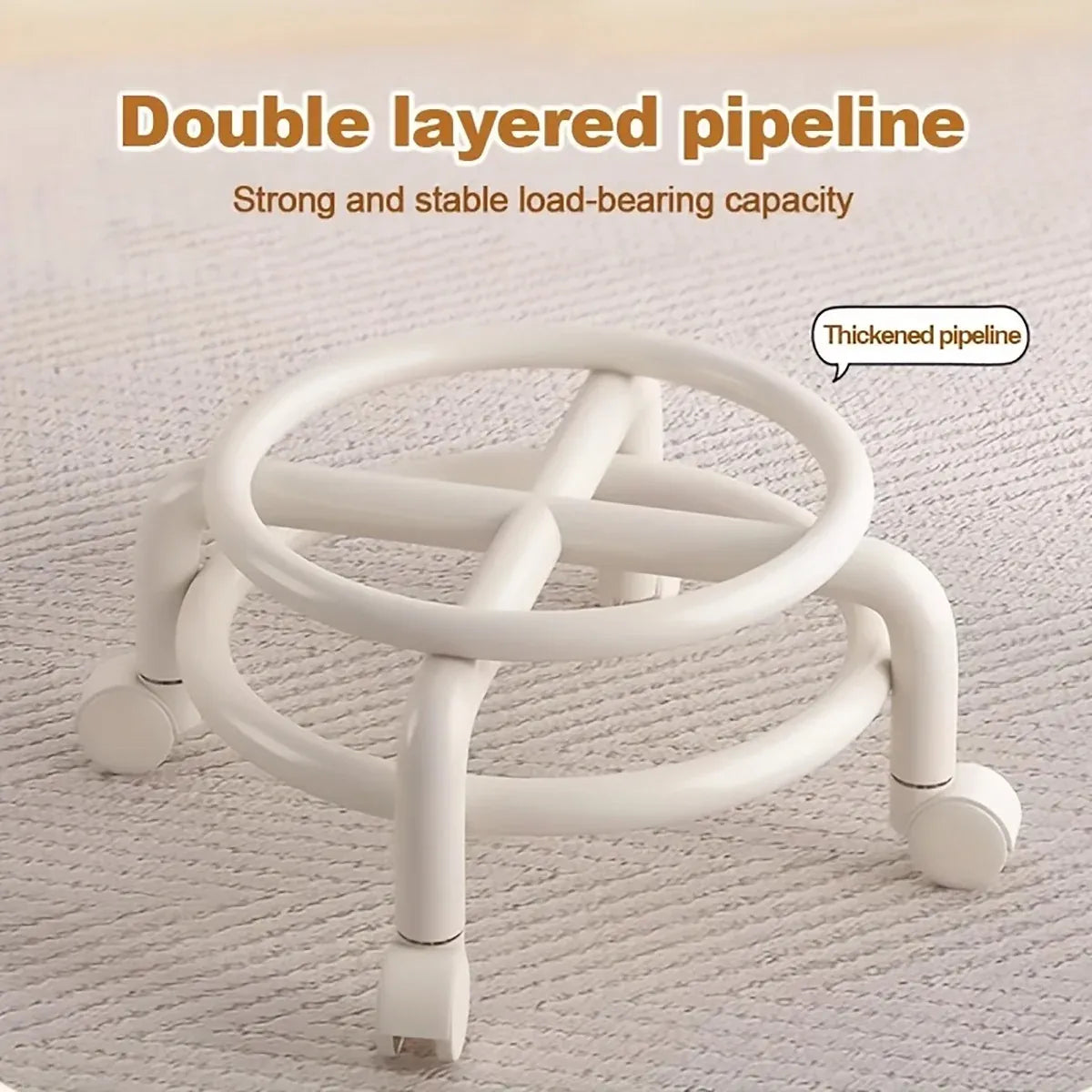 Stool with Universal Wheels Pulley Short Stool with Backrest Comfortable Seat - White