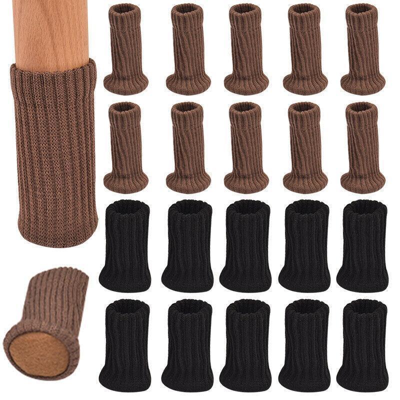 24Pcs Knitted Table Chair Leg Socks Sleeve Floor Protector Furniture Feet Covers - Brown