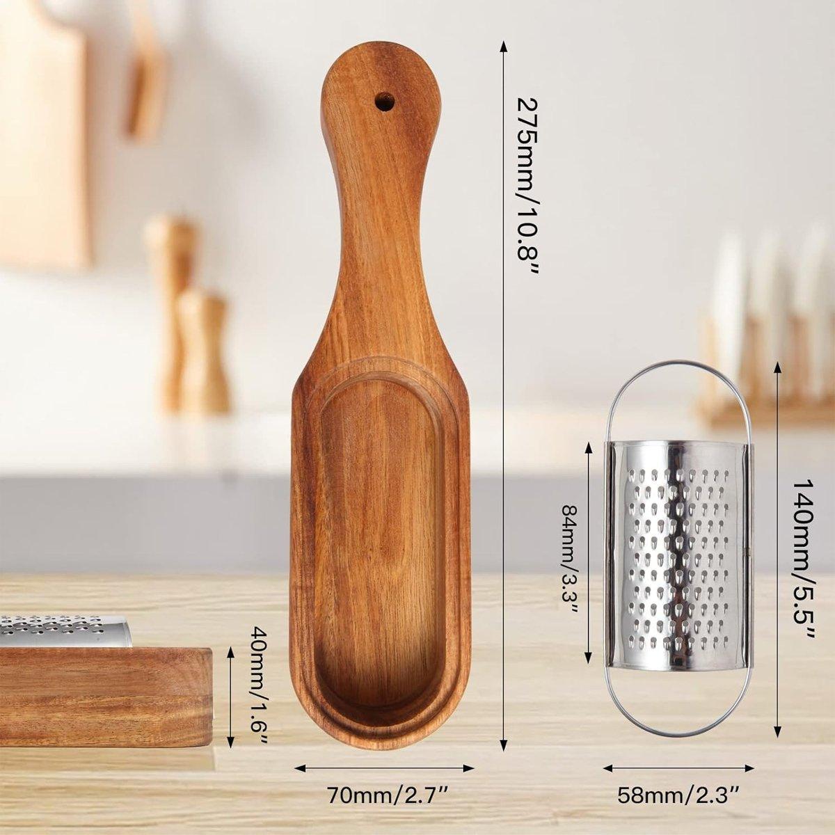 Premium Stainless Steel Cheese Grater with Acacia Wood Handle Scraper Planer