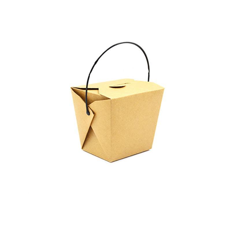 30PCS Kraft Paper Noodle Boxes with Handle Disposable Takeaway Food Containers - 450ml