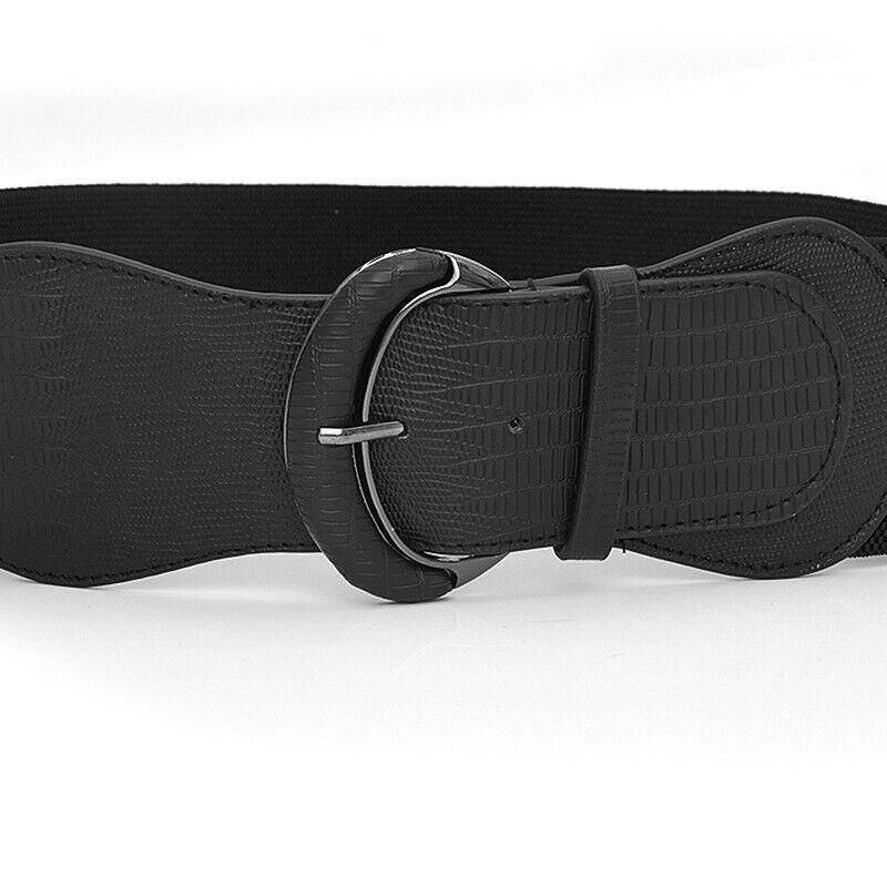 Faux Leather Cinch Waist Belt with Buckle for Women Stretch Wide Elastic Dress Belt - Leopard