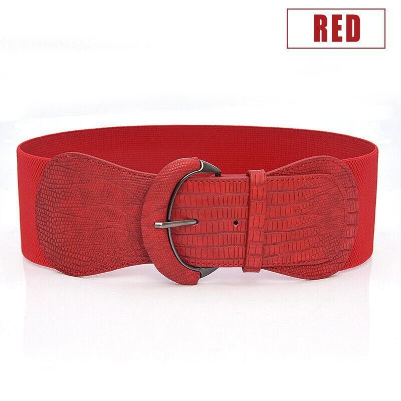 Faux Leather Cinch Waist Belt with Buckle for Women Stretch Wide Elastic Dress Belt - Leopard