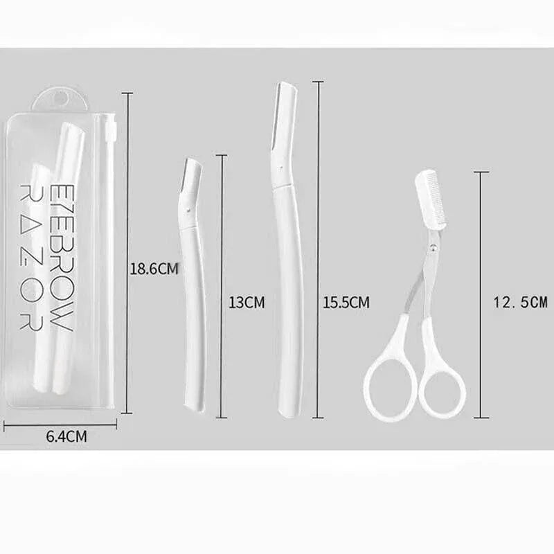 3Pcs Eyebrow Razor Set Facial Hair Remover Dermaplaning Shaving Tool Kit - Clear eyebrow*2+ Scissor comb