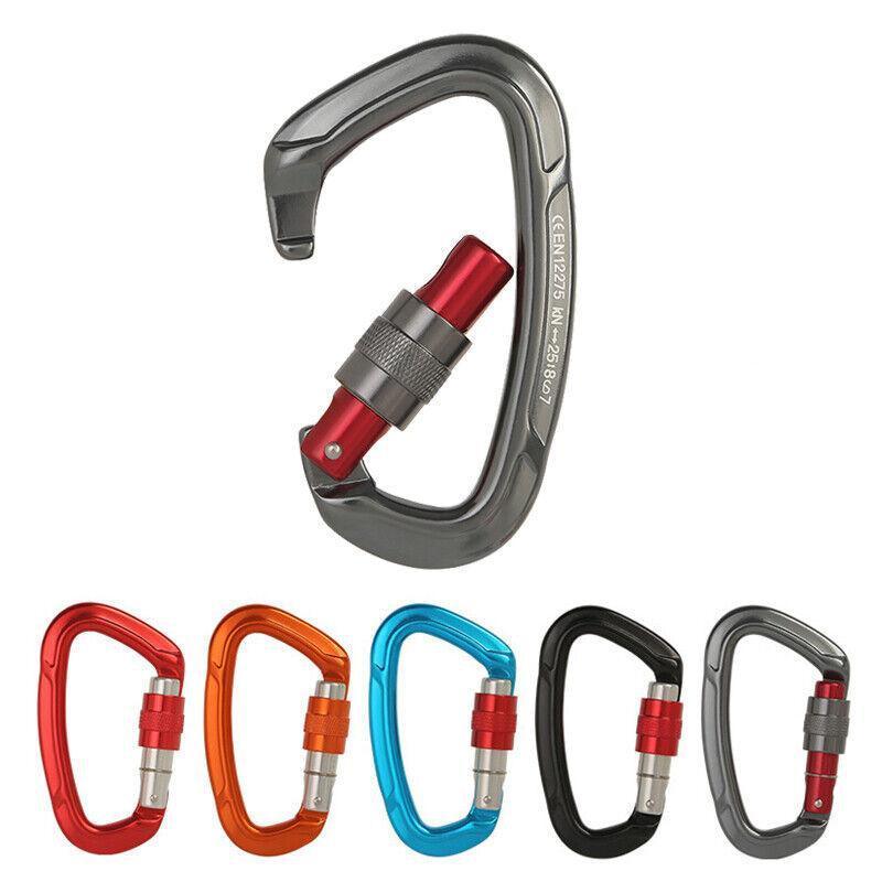25KN Screwgate Locking Rock Climbing Carabiner Clip Aluminum D Ring Hook Buckle - Orange