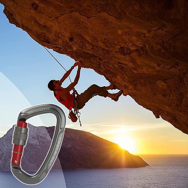 25KN Screwgate Locking Rock Climbing Carabiner Clip Aluminum D Ring Hook Buckle - Orange
