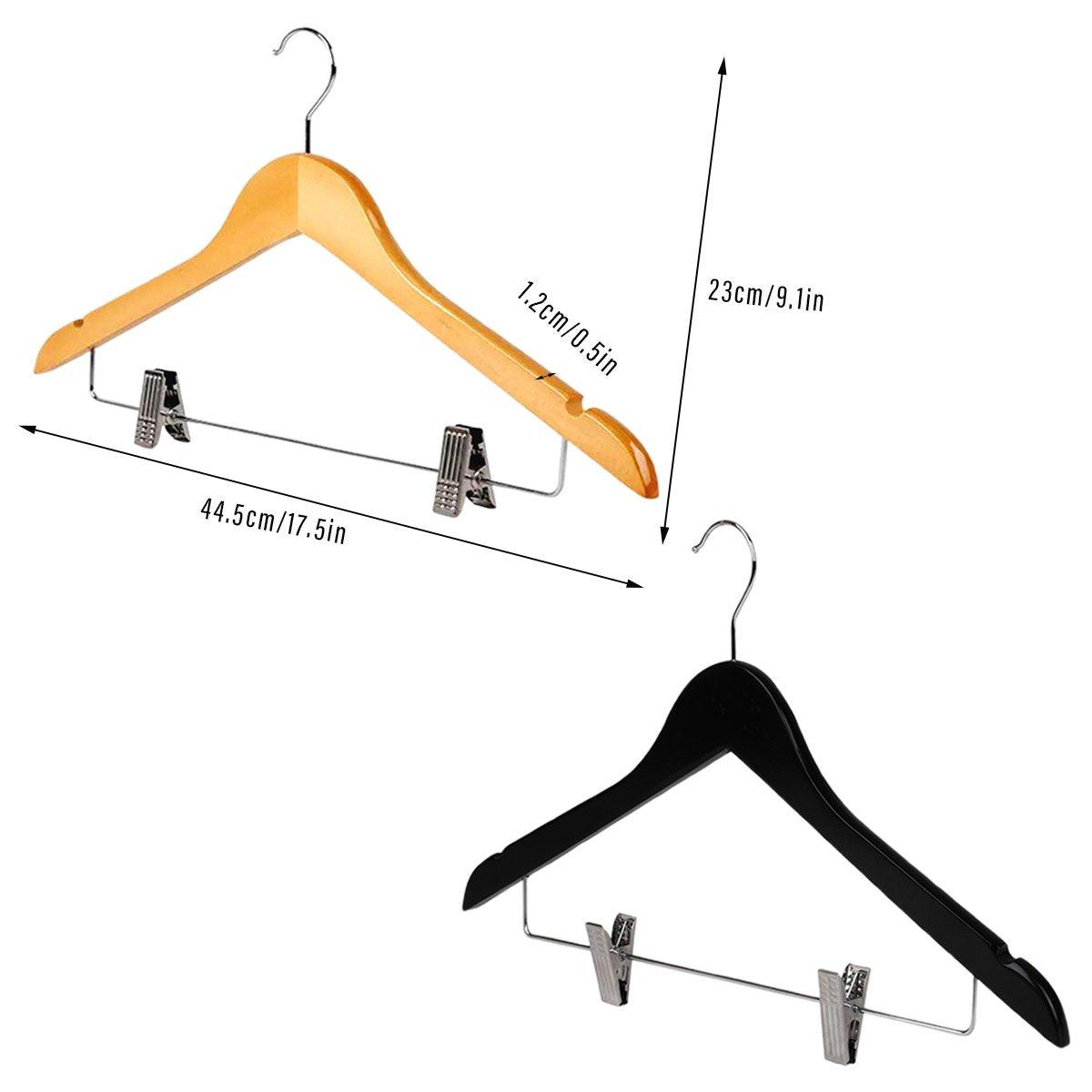 10 Pcs Wooden Non-Slip Wide Shoulder Clothes Hanger with Clip for Hotel Wardrobe - Wood
