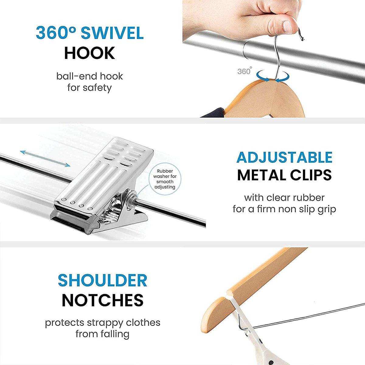 10 Pcs Wooden Non-Slip Wide Shoulder Clothes Hanger with Clip for Hotel Wardrobe - Wood