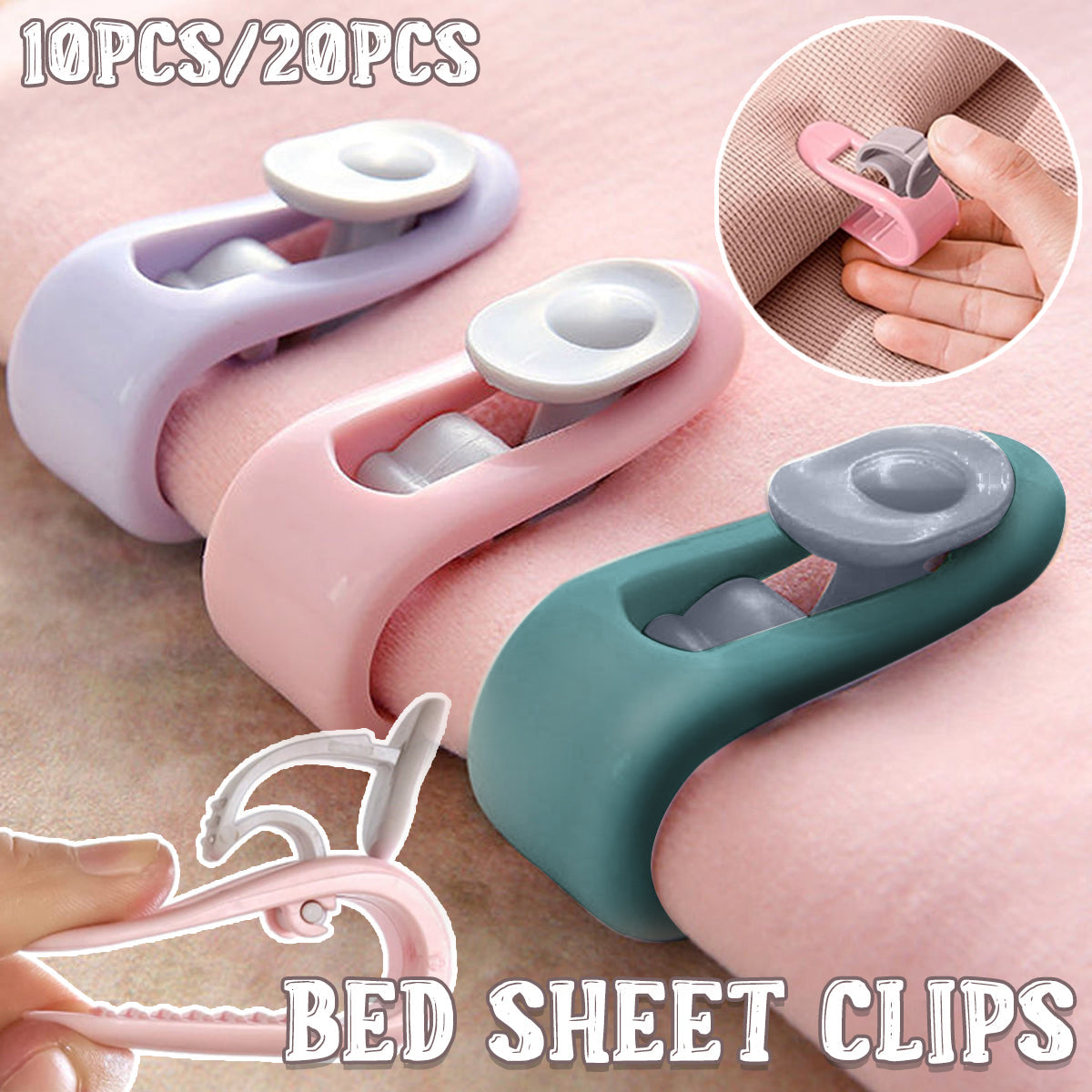 10/20pcs Quilt Retainer Cover Clips Invisible Needle-Free Thumb Buckle Bedding - Pink+Green-20PCS