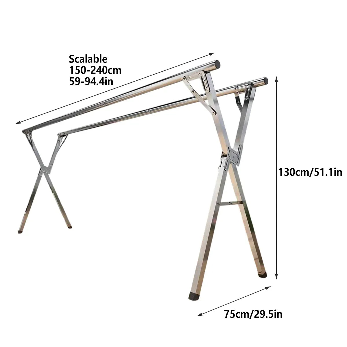 Floor Standing Folding Clothes Drying Rack Extendable 150-240cm