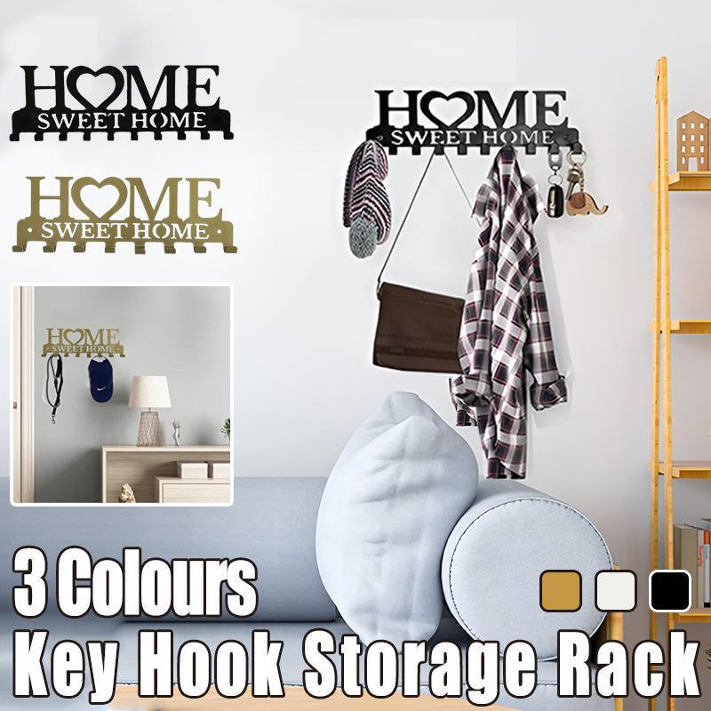 Retro Metal Iron Wall Hanging Mounted 10 Key Hooks Storage Holder Hook Rack - White